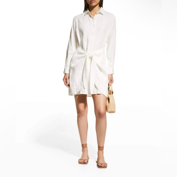 RAILS Nadia White Linen Tie-Front Button Down Mini Dress NWT - Medium - Picture 1 of 10